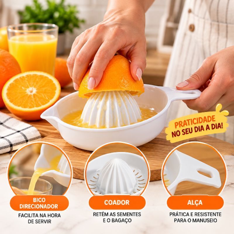 Espremedor Manual de Frutas Laranja e Limão com Coletor e Bico para Suco