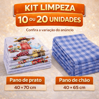 Kit Panos de Limpeza 10 ou 20 Unidades Pano de Chão e Prato Algodão 40x70 40x65 em Oferta na Shopee