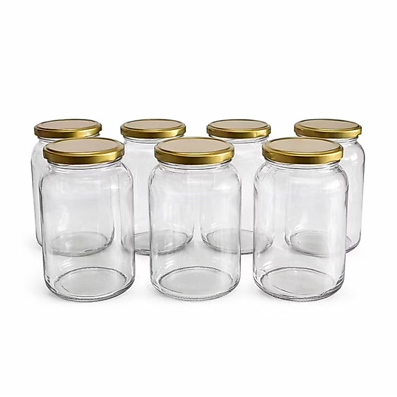 kit 10 Potes vidro 600ml ideal para conservas,mel,pimenta,armazenamento de alimento + tampa metálica dourada  rosqueavel