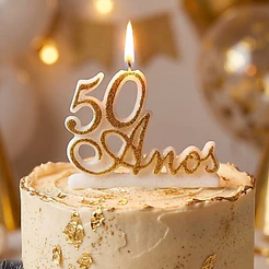Vela de Aniversário de 50 anos bodas de ouro com gliter.