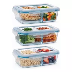 Kit 2 ou 3 Potes Marmita Vidro Hermético 1040ml C/ Divisória Free Freezer Microondas Forno