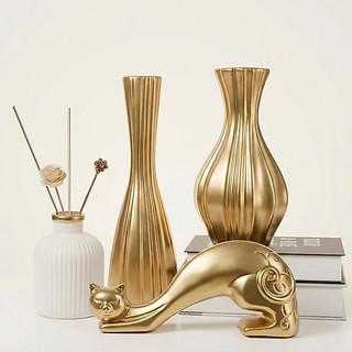 Conjunto 4 Peças Kit Enfeite Dupla Cerâmica Vasos Sala Completo Decorativas Rack Centro Mesa Cozinha