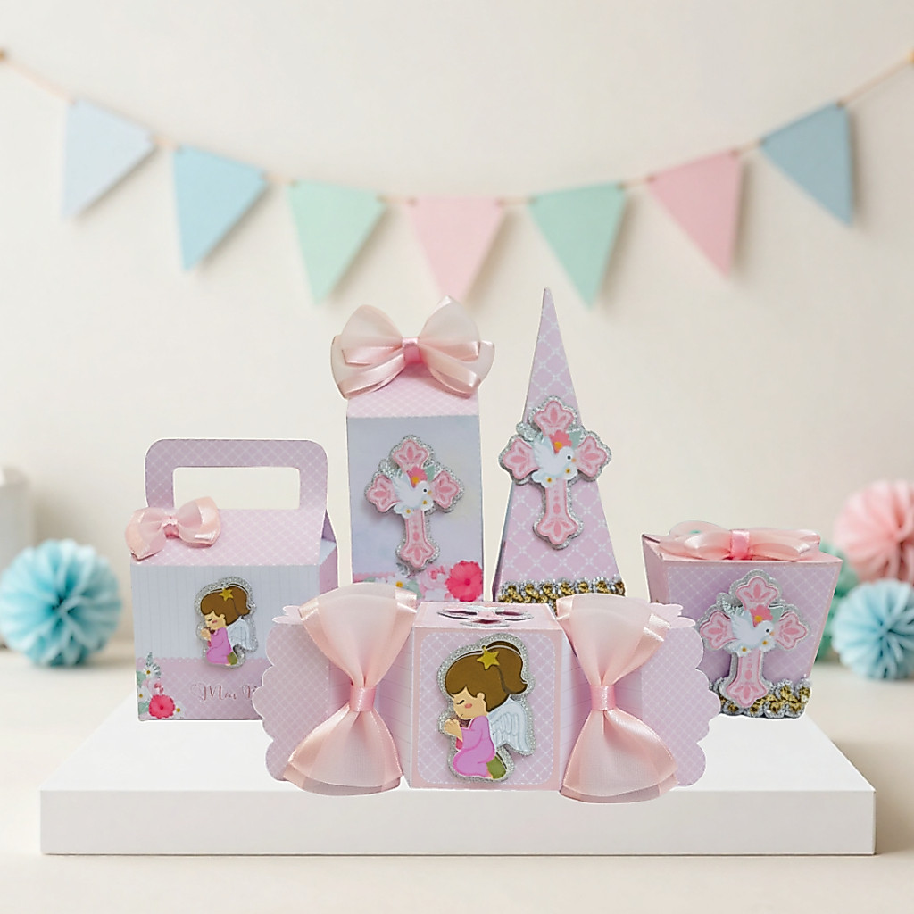 Kit Caixinhas Personalizadas Batizado Menina Pegue e Monte personalizados festas lembrancinhas mimos
