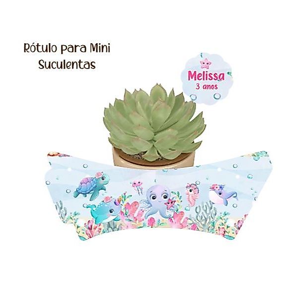 Rótulo Suculentas +Tag Personalizada Centro de Mesa Fundo do Mar Menina Rosa Lembrancinha Festa Aniversário Chá de Bebê