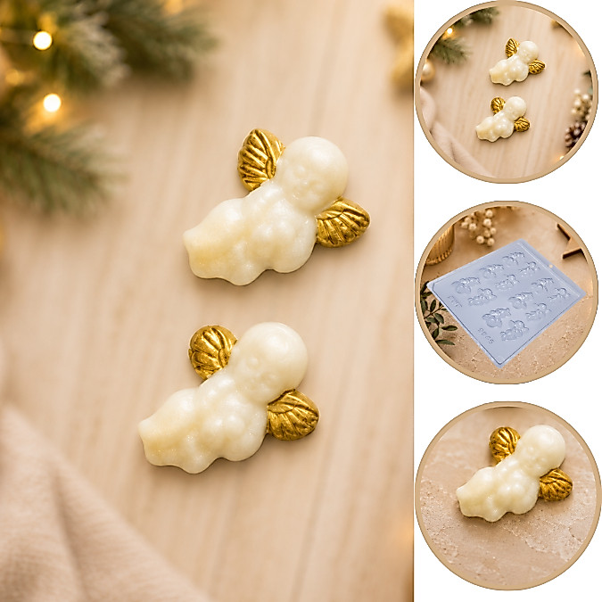 1~10 Forma Simples Anjos 9945 (N5) em Acetato BWB Para Bombom e Doces Para Natal e Festas Natalinas (CHOCO)