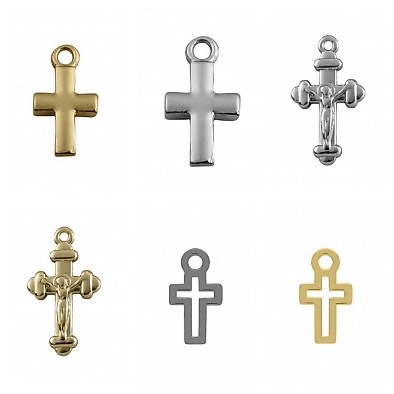 1 Pingente Cruz Crucifixo Entremeio para Terço Banhado e Envernizado