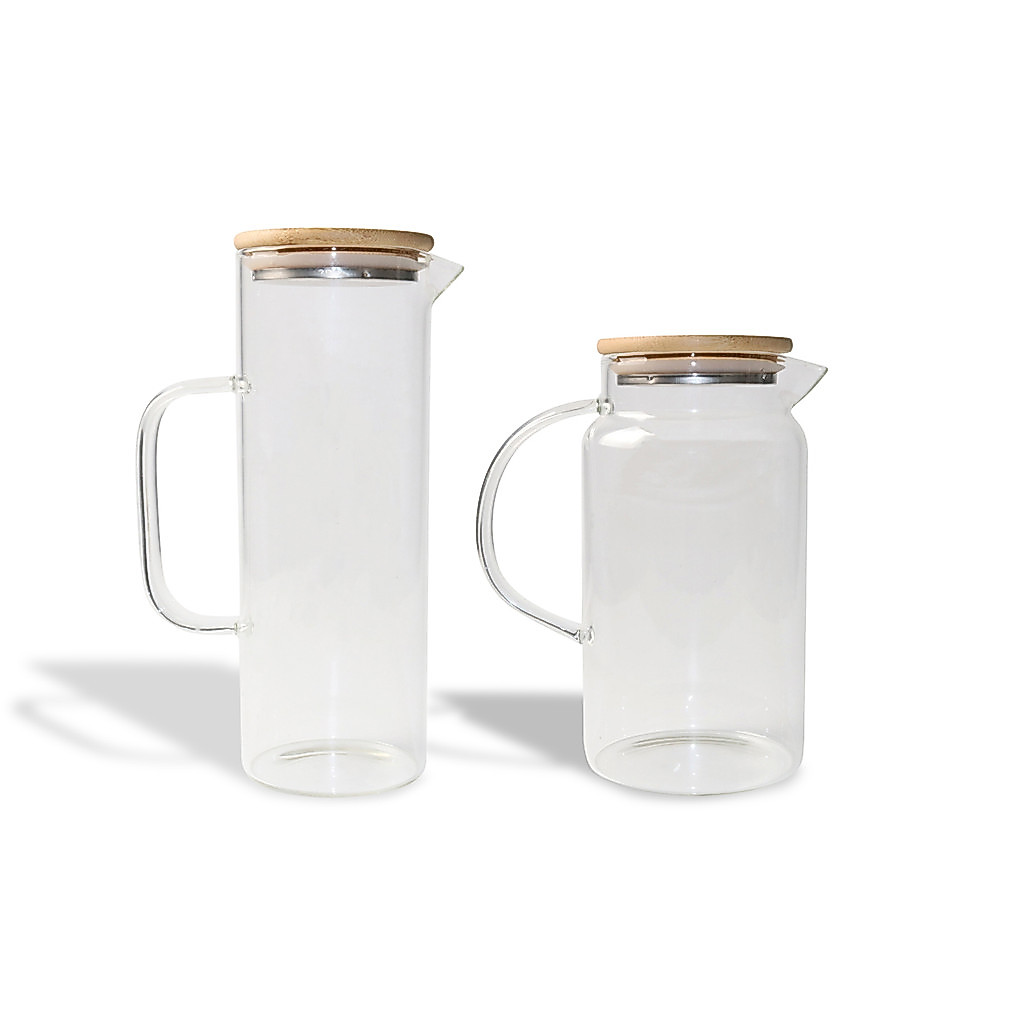 Kit Jarras de Vidro com Tampa de Bambu 1l E 1,2l - 2 Peças Oikos