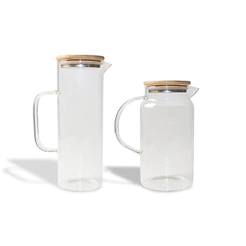 Kit Jarras de Vidro com Tampa de Bambu 1l E 1,2l - 2 Peças Oikos