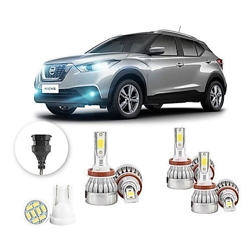 Lâmpadas Ultra Led Nissan Kicks 20000lm Alto Baixo e Milha + Pingo Led Compatível com Todos Modelos