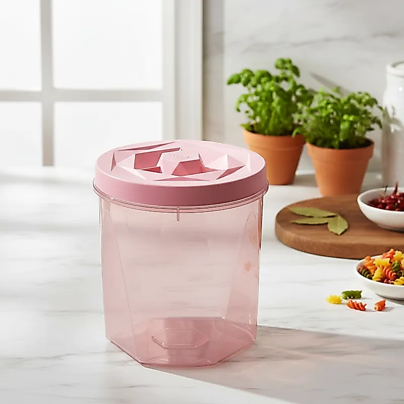 Pote Porta Mantimentos Vision 1,1L Plástico Transparente Tampa Rosca Vedação Forte Uz - Rosa