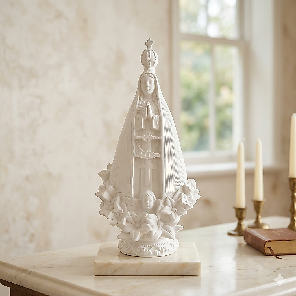 Kit 2 4 ou 6 Nossa Senhora Aparecida com Flor 21cm Gesso Cru Branco Imagem Sacra Artesanato