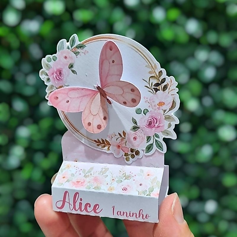 KIT CAIXINHAS PERSONALIZADAS | PORTA BIS DUPLO JARDIM DAS BORBOLETAS ROSA POÁ | LEMBRANCINHA