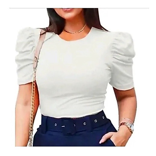 Blusa Princesa Feminina Blusinha Manga Curta Canelada Bufante Poá Sem Bojo Moda Evangélica Cristã
