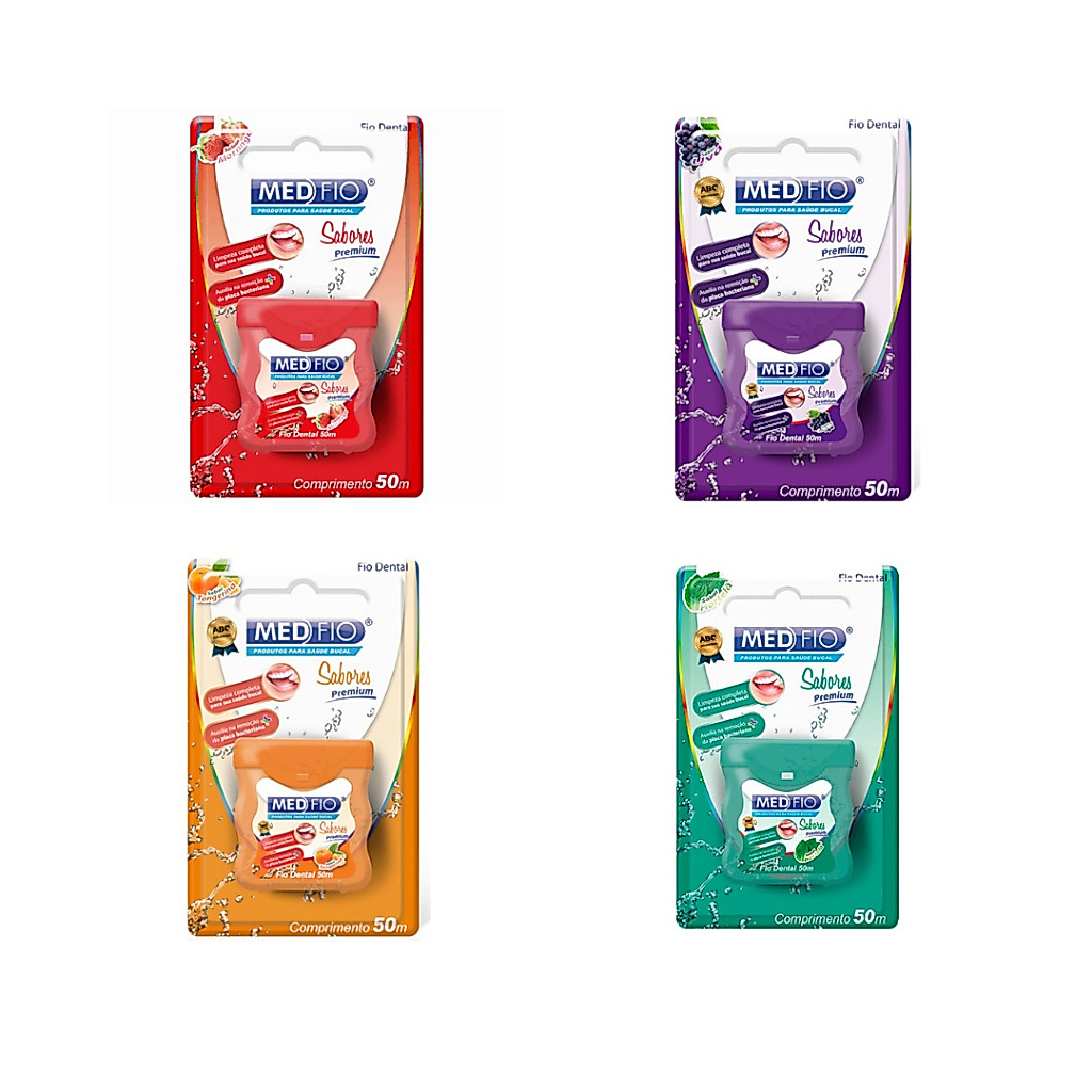 Fio Dental MEDFIO Sabores Premium - Morango, Hortelã, Tangerina e Uva
