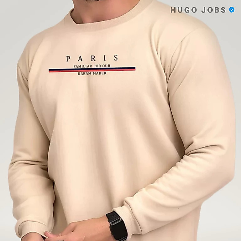 Moletom Masculino/Feminino Sem Capuz Estampa Paris Blusa de Frio Flanelado Com Punho Masculino Feminina Gola Redonda