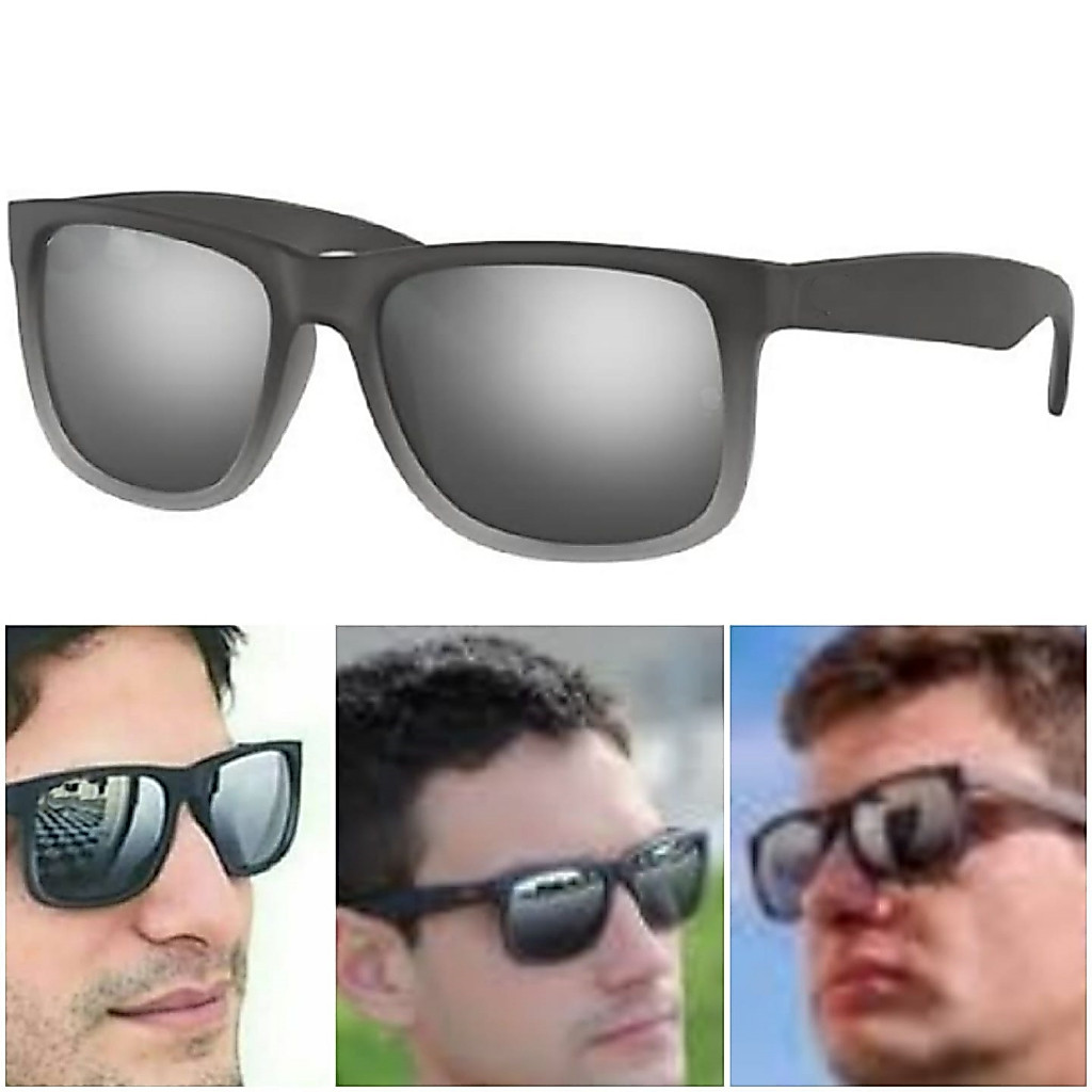 Óculos De Sol Justin Preto Prata Espelhado Emborrachado Quadrado Moderno UV400 Masculino Feminino Barato