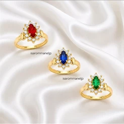 Anel de Formatura Rommanel Com Zircônias e Cristal Vermelho, Verde ou Azul
