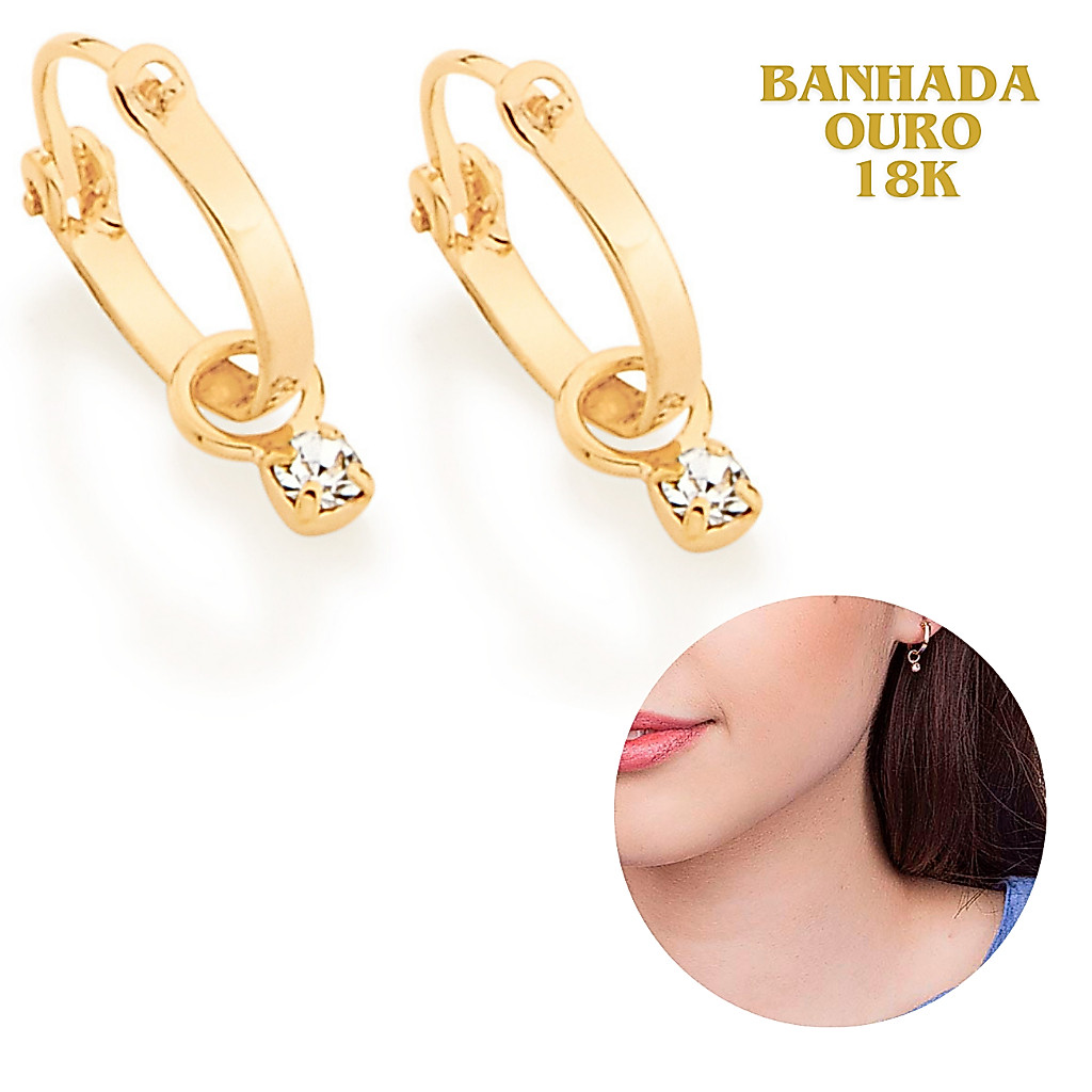 Brinco Argola Rommanel Infantil Banhado A Ouro 18k Com Cristal Pendurado 522959