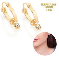 Brinco Argola Rommanel Infantil Banhado A Ouro 18k Com Cristal Pendurado 522959