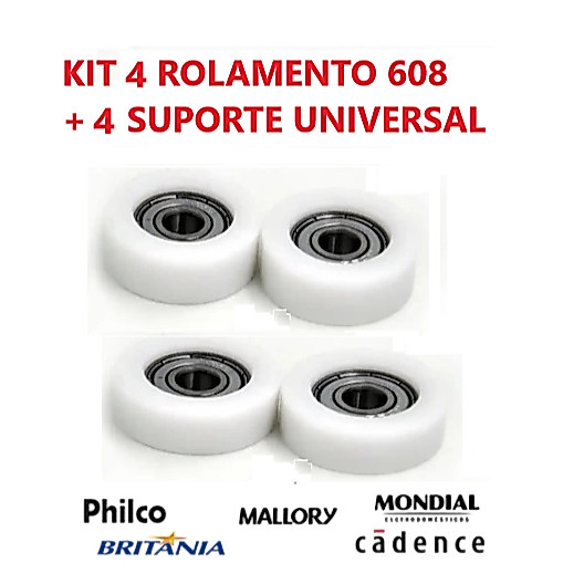 4 SUPORTE + 4 ROLAMENTOS 608 P/VENTILADORES ARNO / MONDIAL / BRITANIA / MALLORY CASO QUEIRA SUBISTITUIR AS BUCHAS DE 8MM