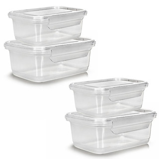 Jogo 4 Potes Retangulares Transparentes Tampa com Trava 2 de 3 Litros + 2 de 1400ml BPA FREE