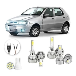 Lâmpadas Ultra Led Fiat Palio G2 20000lm Alto Baixo e Milha + Pingo Led