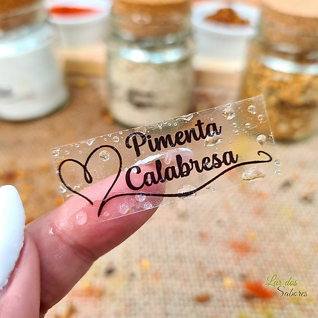 50 Adesivos Transparentes para Temperos e Mantimentos Vinil Resistente à Água 5x2cm