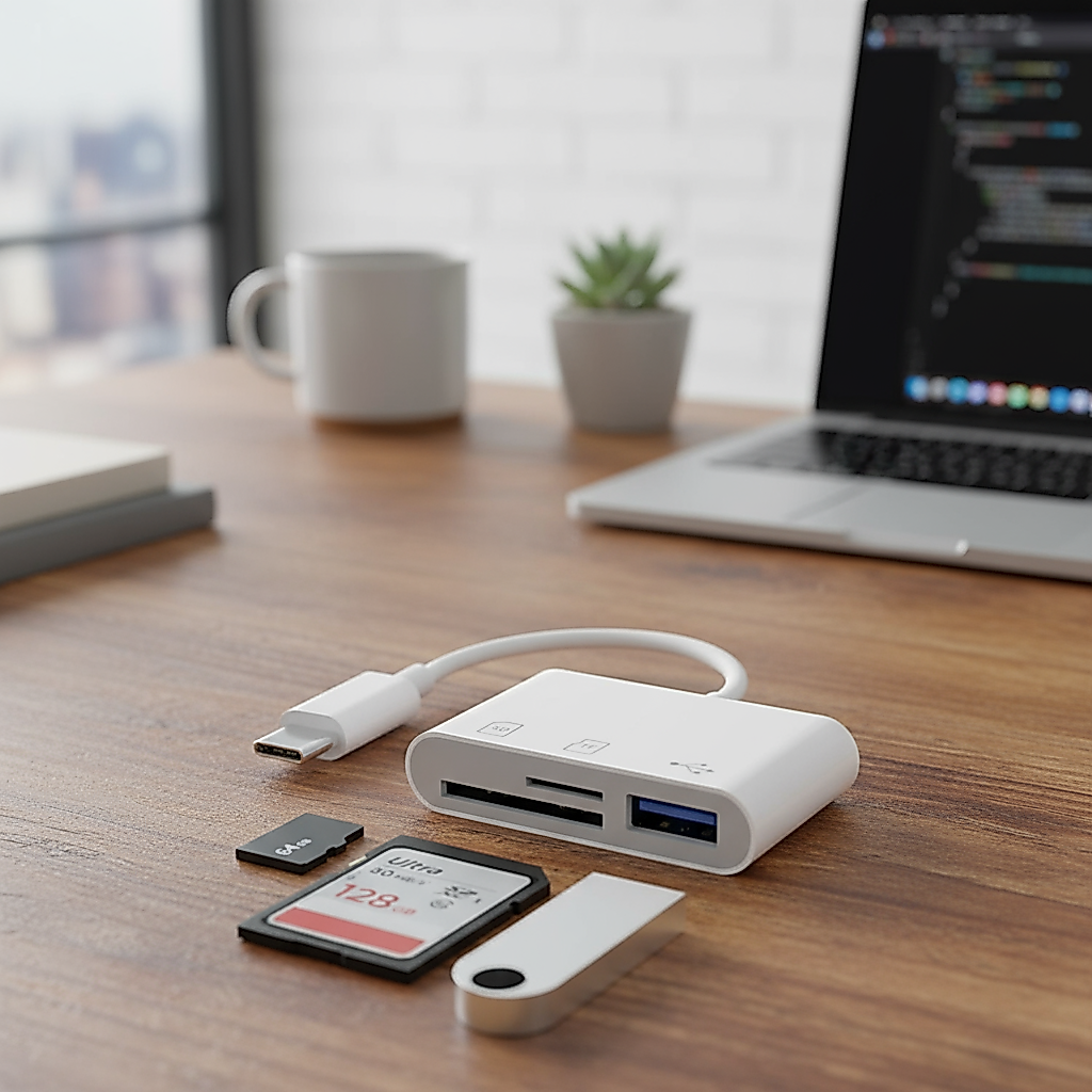  Cabo conversor de alta velocidade 3 em 1 tipo C OTG para USB, leitor de cartão TF SD para PC, laptop e celular.