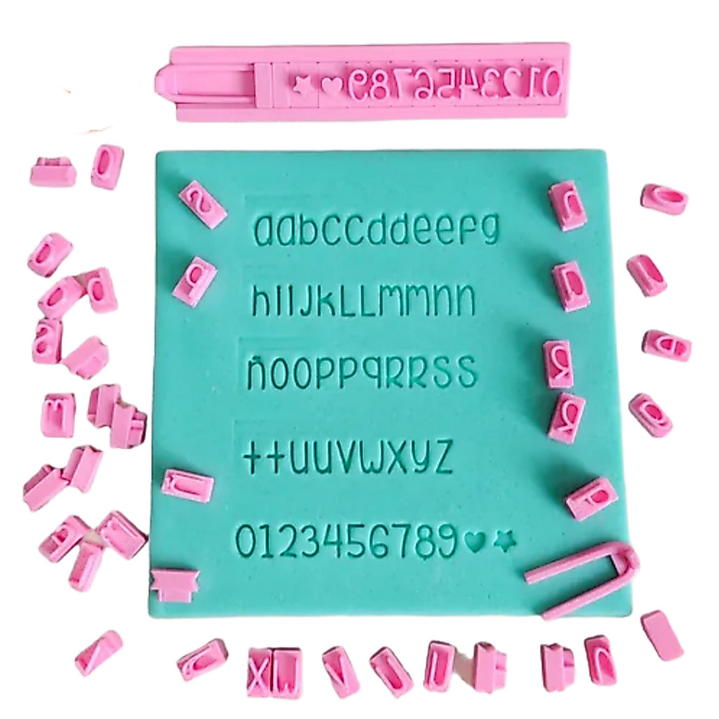 Kit Carimbo Alfabeto e Números com Régua / Pasta Americana Biscuit Confeitaria 1 cm CT16002