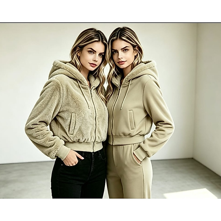 Jaqueta Reversível de Inverno Forrada de Sherpa para Mulheres - Jaqueta Grossa, Quente, Macia  com Bolsos