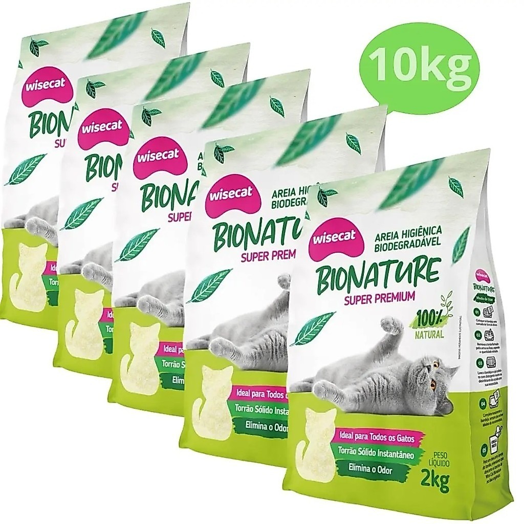 Kit 5 Areia Higiênica de Mandioca Para Gatos Grãos Grossos Bionature 10kg – Controle De Odor e Fácil Limpeza