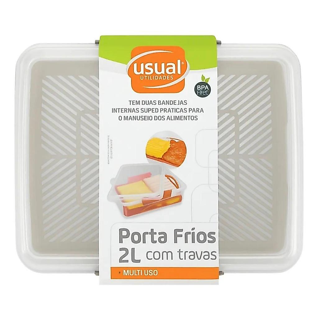 Porta Frios Multiuso Com Divisória 2 Litros Tampa Com Trava 2 Bandejas Internas Usual Utilidades