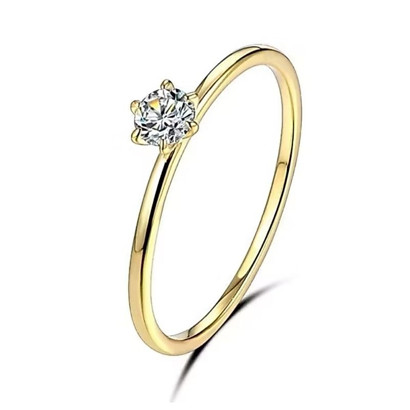 Anel Solitário Dourado Casamento Namoro em Aço Inoxidável