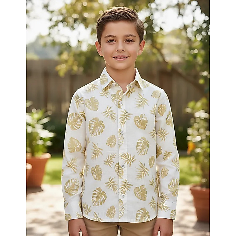Camisa Social Floral Manga Longa Infantil Juvenil Masculino Alfa 1590
