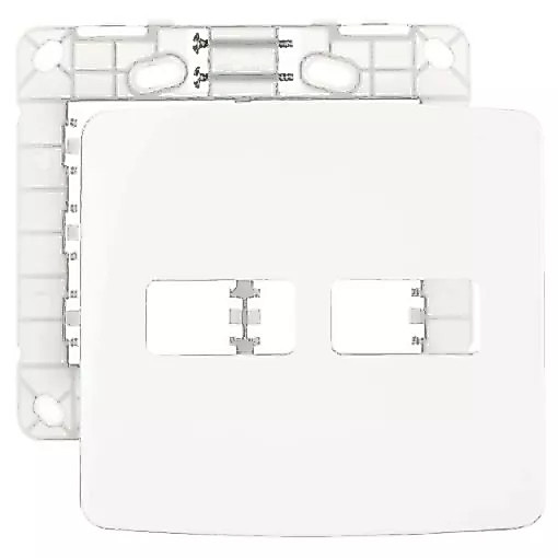 Conjunto Placa Espelho Moldura Tampa Para Interruptores e Tomadas 2 Posto Horizontal BR Com Suporte B3 4x4 - MarGirius Branco