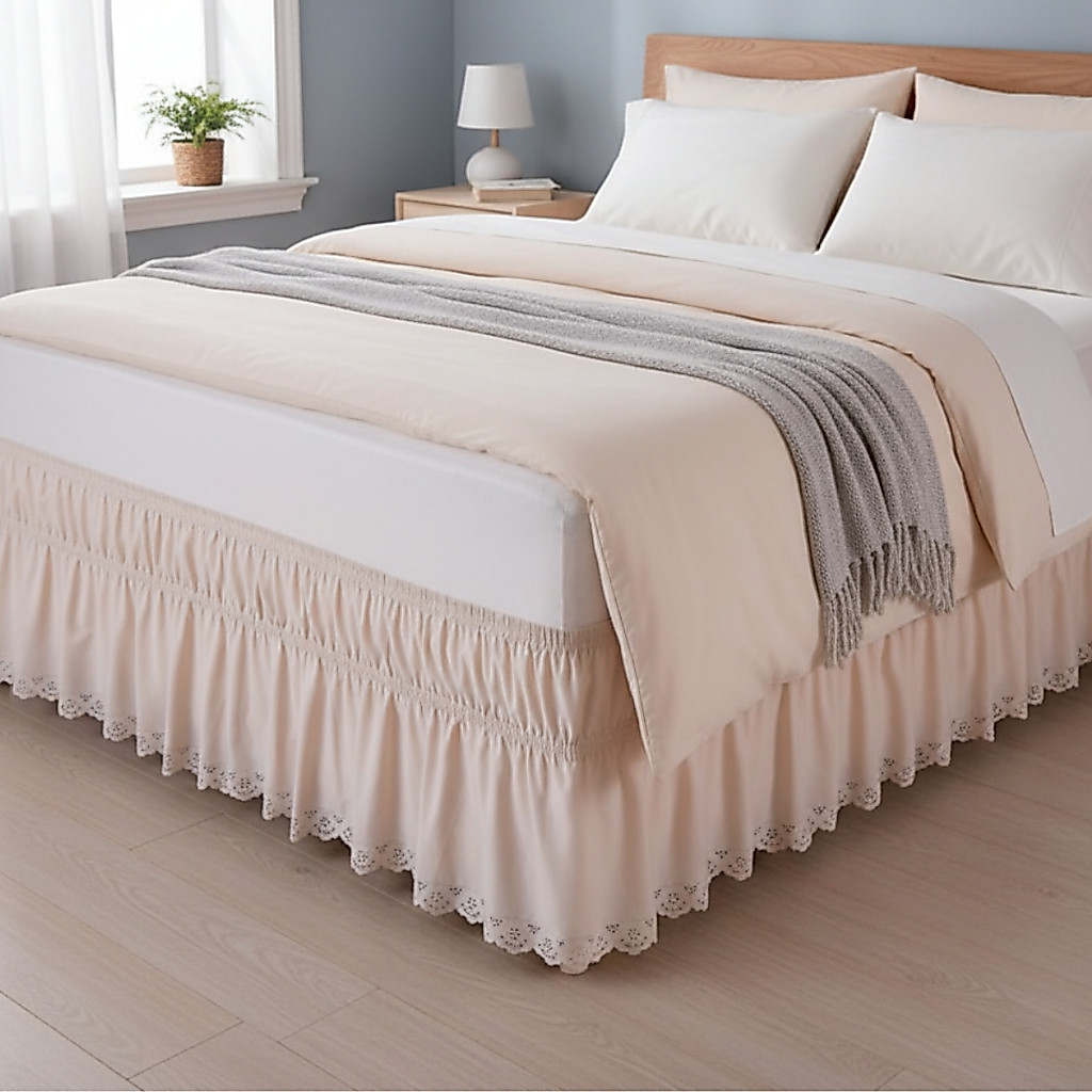 Saia Cama Box King Size Branca 2 Elástico Colchão Acabamento De Bordado Ultrassônico