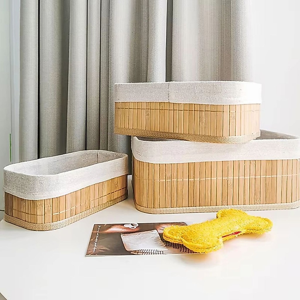 Kit 3 Cestos Organizador De Bambu Multiuso Com Forro — imagem 2 de 2
