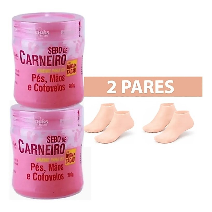 Kit 2 Pares De Meia Silicone + 2 Creme Hidratante Para Pés