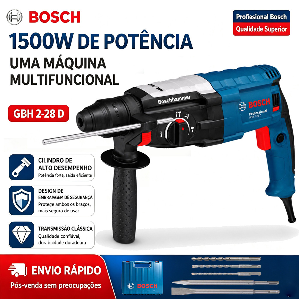 Martelete Rompedor Bosch GBH 2-28D Profissional 1500W Martelete Rotativo e furadeira de impacto 110V