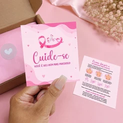 Cartões Outubro Rosa Autoexame e prevenção frase motivacional 10x9cm