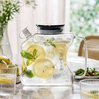 Jarra de vidro para geladeira boro‑silicato com escala para água quente/fria chá bebidas e chá de flores