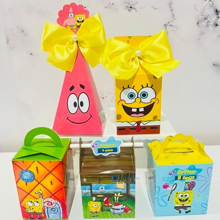 PEGUE E MONTE BOB ESPONJA- KIT FESTA - CAIXINHA CASA ESCOLA- PERSONALIZADOS- MESVERSARIO ANIVERSARIO - LEMBRANCINHA