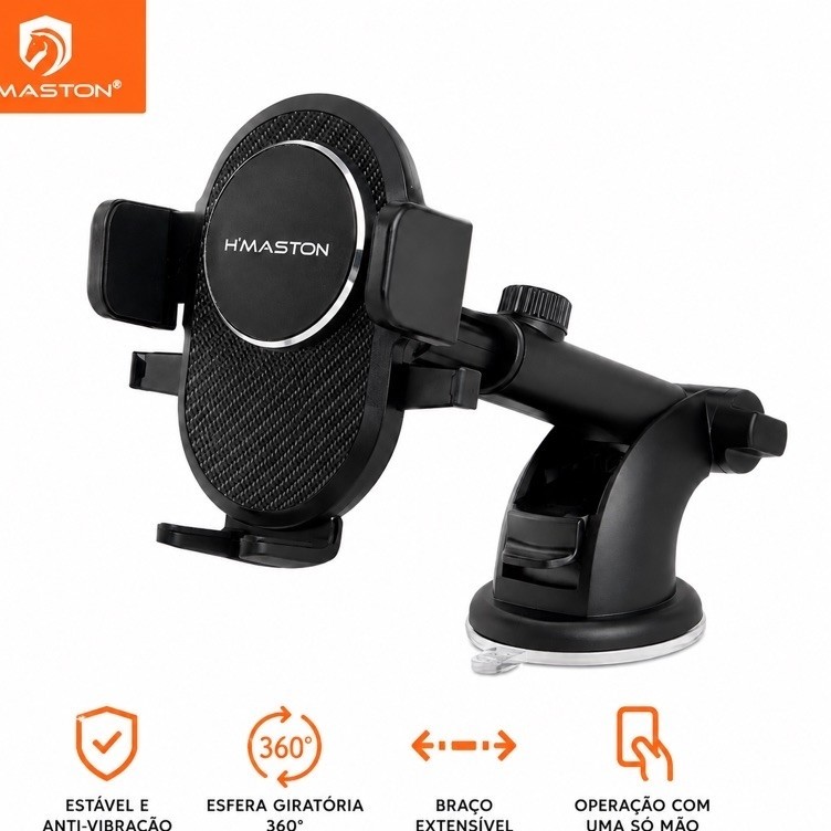 Suporte Veicular H'Maston CJ48 Para Celular Universal Ventosa 360° Painel Para-brisa Smartphone GPS Carro