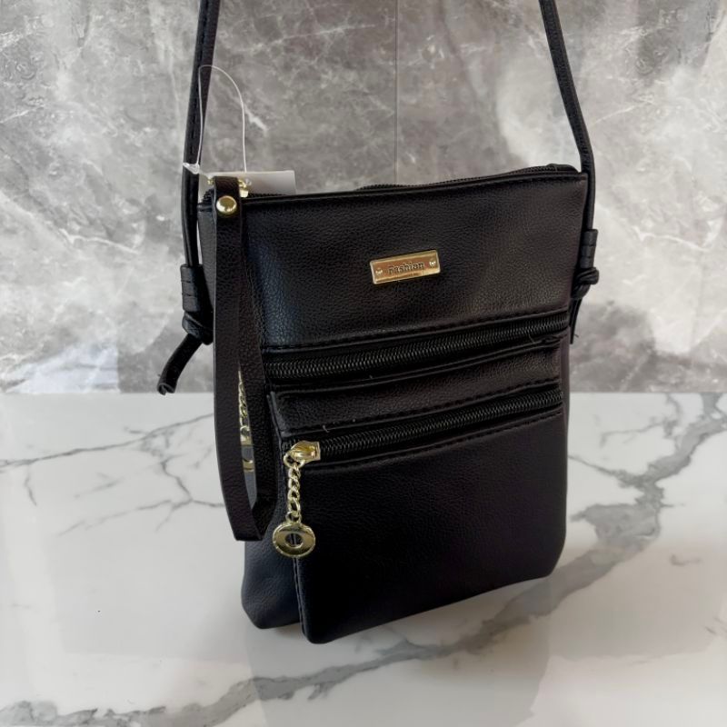Bolsa Feminina Transversal Pequena Couro Tiracolo Com Zíper Vários Compartimentos Casual