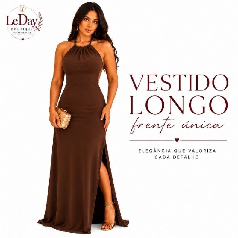 Vestido Longo Feminino Frente Única com Costas Abertas/ Marron