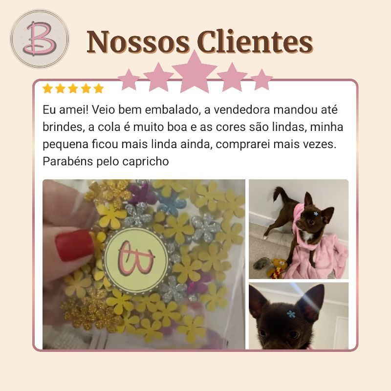 Kit Adesivo Pet Flôr Alta Fixação (90 Unid) - Enfeite Banho e Tosa Pronto Para Uso Barbarella — imagem 2 de 2