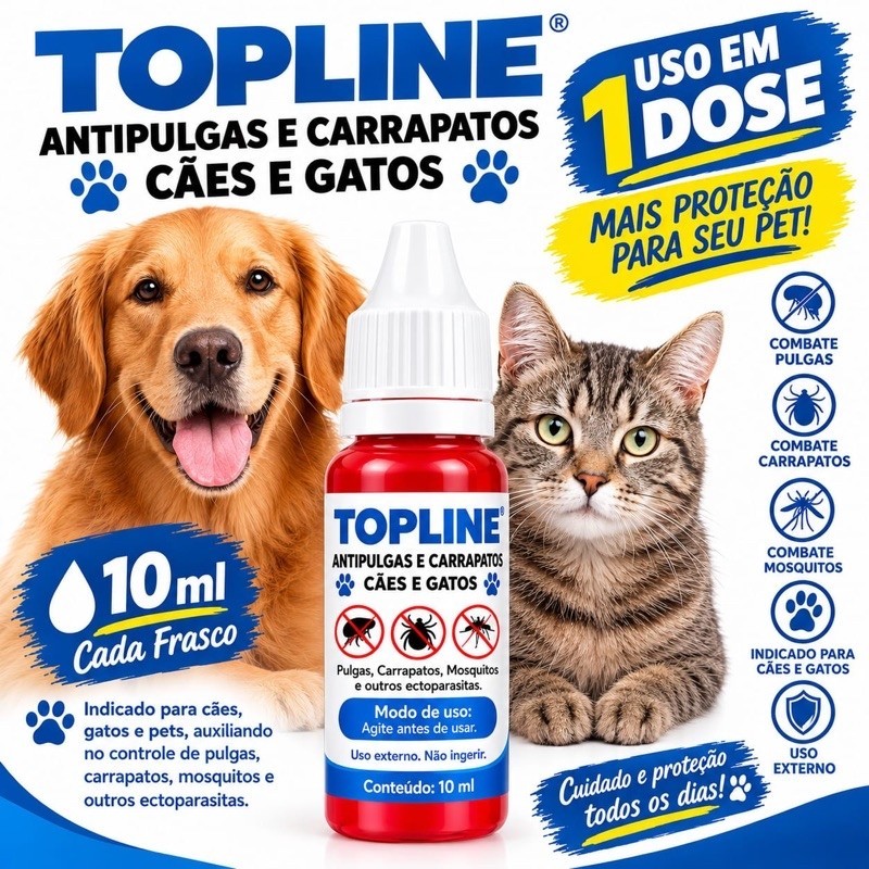 TOPLINE Antipulgas e Carrapatos 10ml para Cães e Gatos