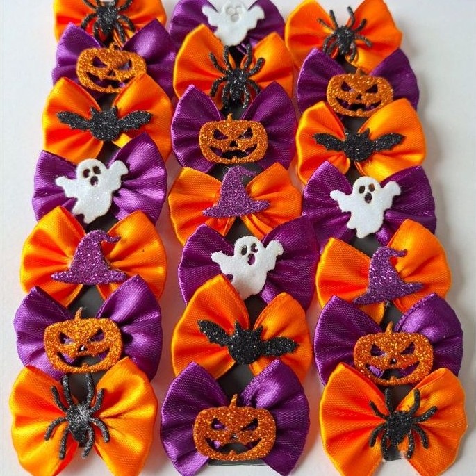 Kit 30 | 20 | 10 Laços Pet Halloween Para Fêmea Banho e Tosa Pet Shop Cães