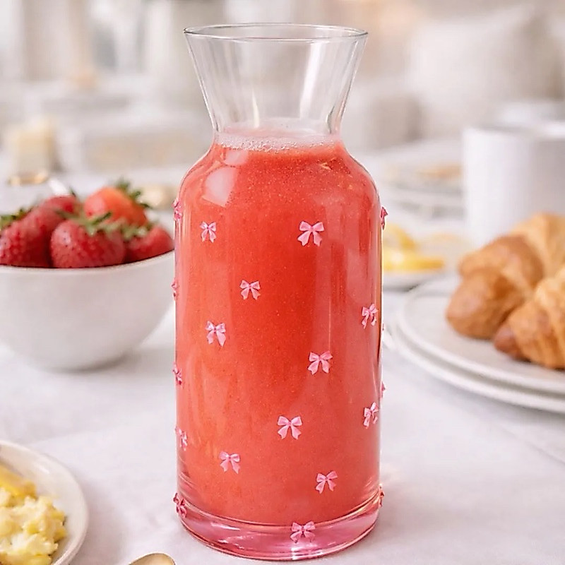 Jarra de Vidro Lacinho Rosa 1,2L Delicada