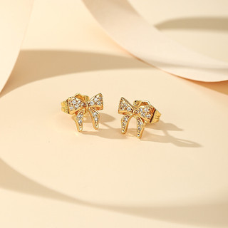 Brincos de design requintado e compacto com laço e strass, banhados a ouro 14K sobre base de cobre, joias femininas de l